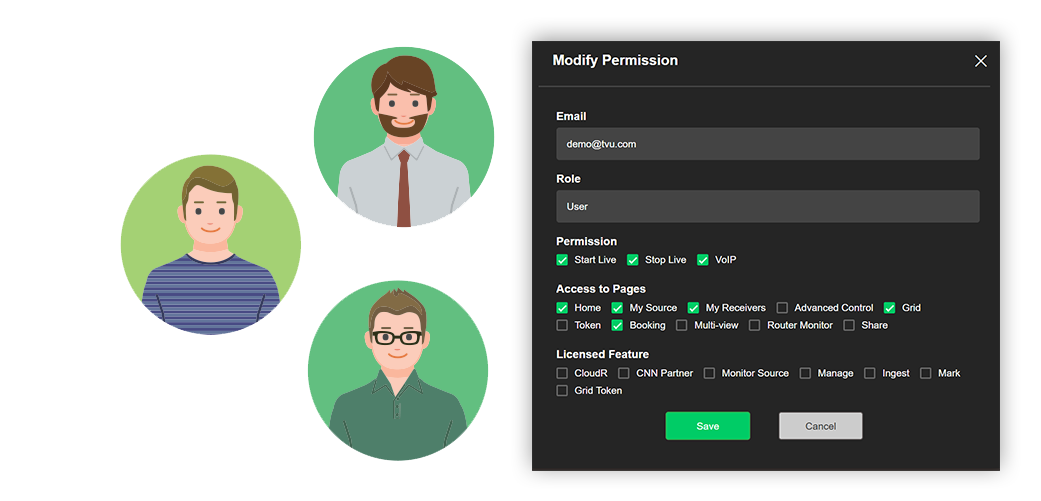 Corporate streaming solution for managing user profiles for critical transmission functions