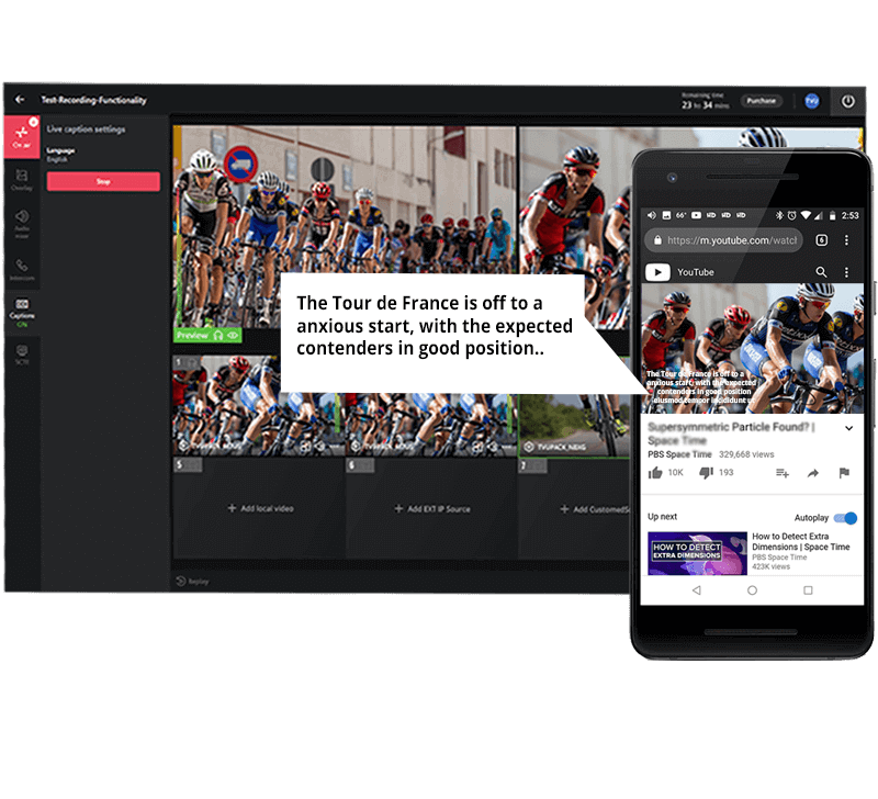 Remote production live video broadcast closed captioning